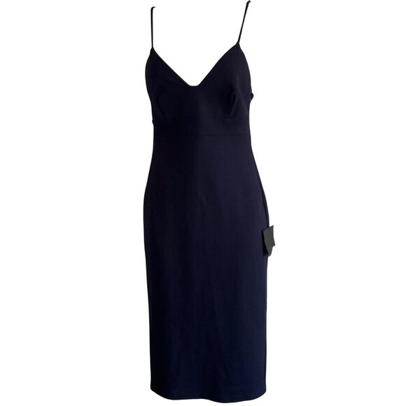 NWT Lulus Navy Blue Midi Bodycon Dress Size S knee length stretch spaghetti - Picture 1 of 10